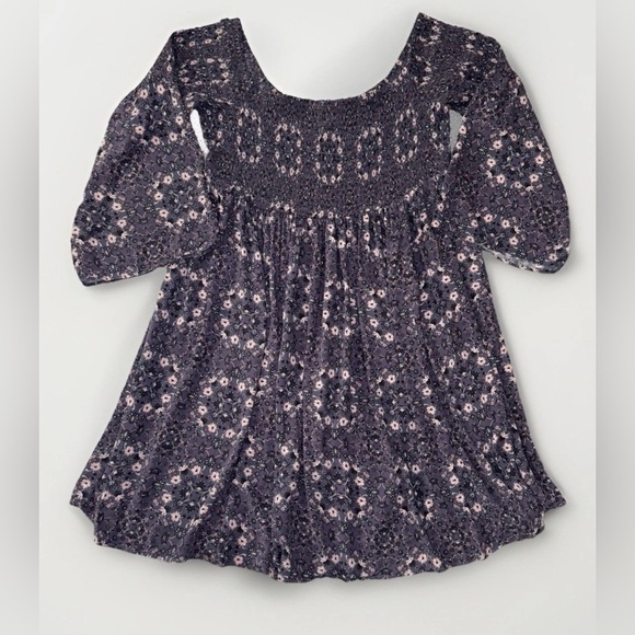 TORRID Purple & Gray Abstract Floral Boho Smocked Bell Sleeve Dress Size 3 3X - Picture 1 of 6